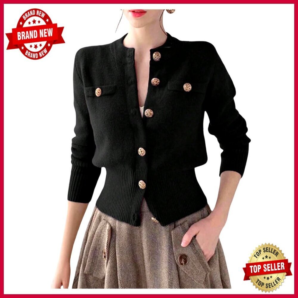 Fitted Cropped Cardigan Long Sleeve Button Up Knit Sweater Fall Fashion